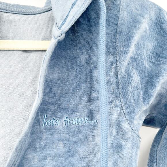 Iets Frans UO Womens Loungewear Kenny Plunge Neck Hooded Velour Jumpsuit XS Blue - Picture 4 of 10